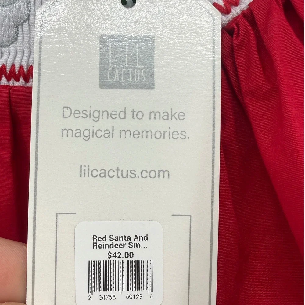 Lil Cactus Red Santa Reindeer Smocked Christmas Dress 12-18M NET MSRP $42